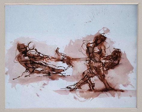 "The Tug of war" 1. Line & Wash. 24x20cm